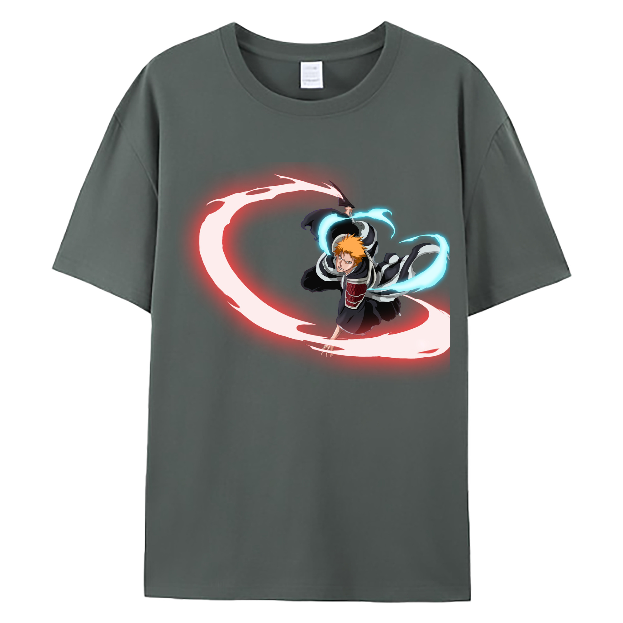 （画像用） ブリーチ 黒崎一護（くろさき いちご）BLEACH Kurosaki Ichigo 綿100％ メンズ半袖Tシャツ｜肌触りやわらか＆通気性